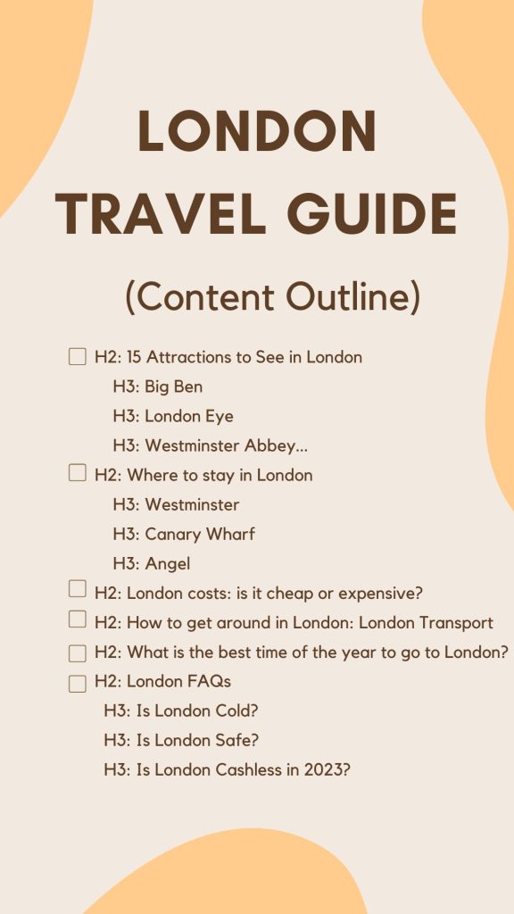 London travel guide content outline.