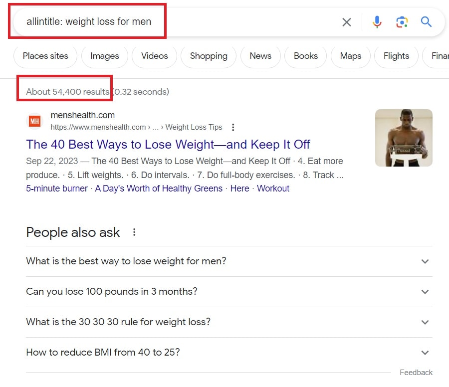 A keyword search for the best way to lose weight.