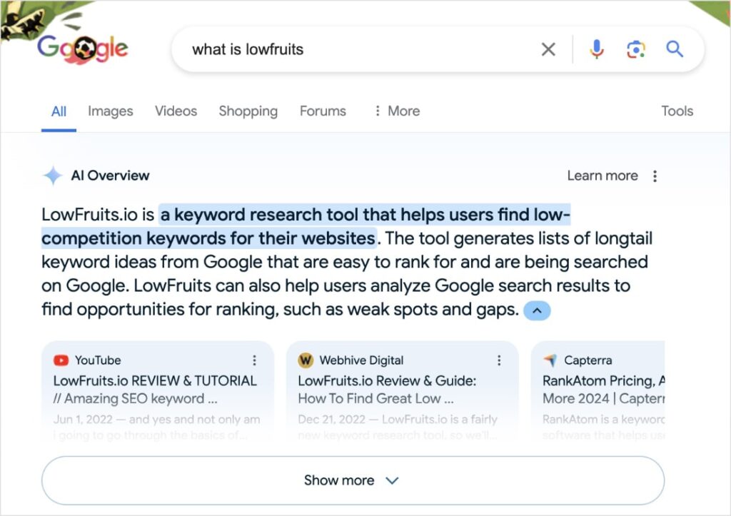 AI Overview for the query what is lowfruits.