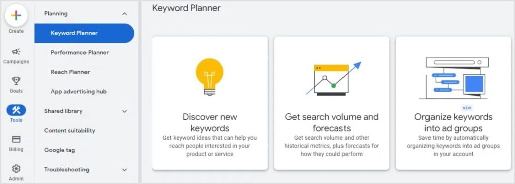 Google Keyword Planner dashboard.