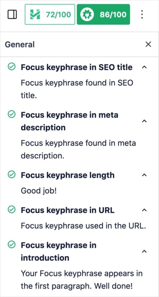 TruSEO focus keyphrase checklist.