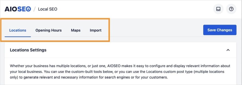 AIOSEO local SEO settings in WordPress.