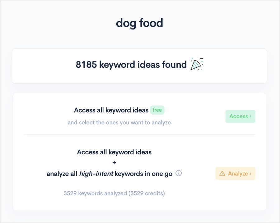 KWFinder results for dog food search.