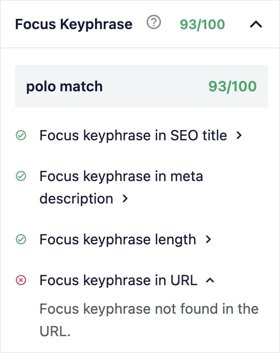 TruSEO Focus Keyphrase Checklist gives a score of 93.