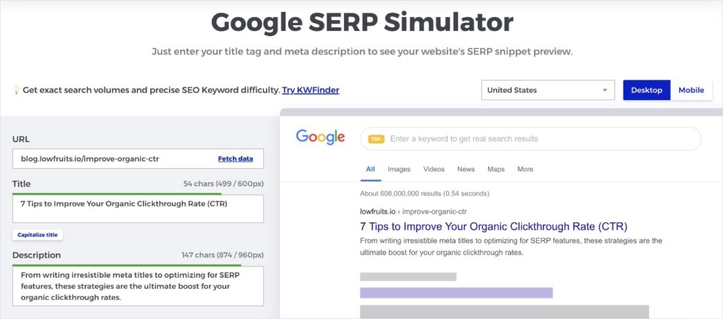 Mangools Google SERP simulator tool.