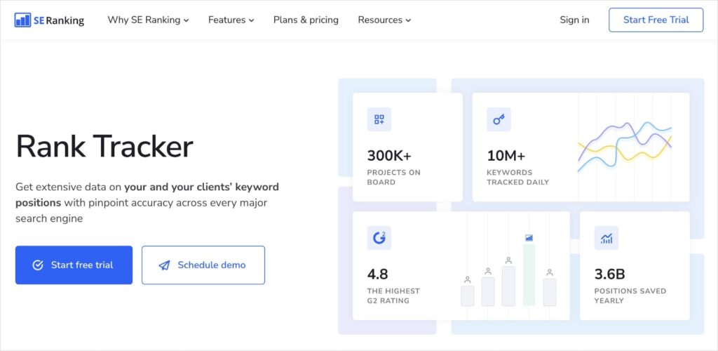 SE Ranking Rank Tracker landing page.