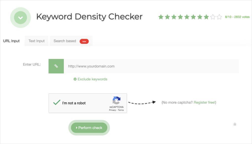 SEO Review Tools keyword density checker page.