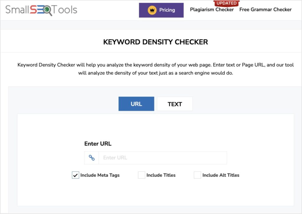 Small SEO Tools keyword density tool.