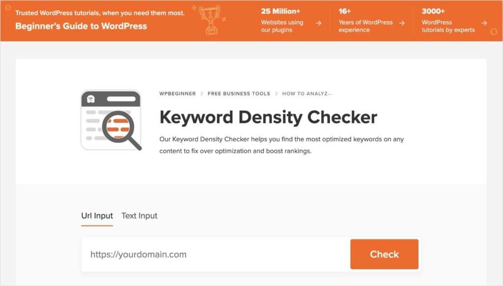 WPBeginner keyword density checker tool.