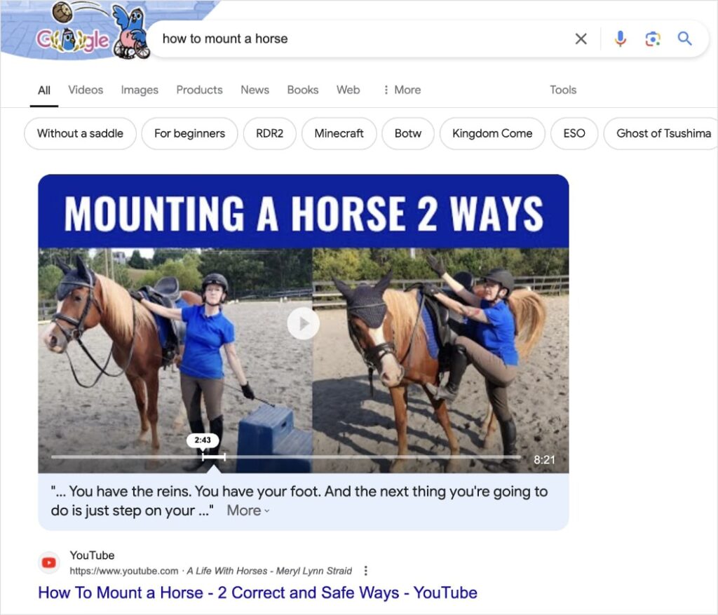 YouTube video on Google for an informational search.