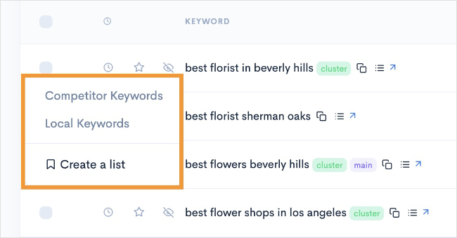 Pick keyword list.