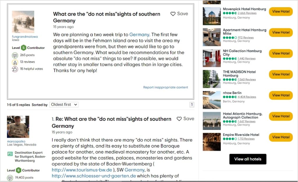 Tripadvisor is a forum.