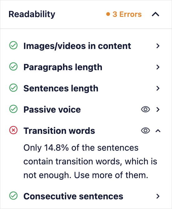 TruSEO readability checklist in WordPress.