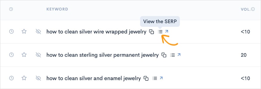 View the SERP button in the KWFinder report.