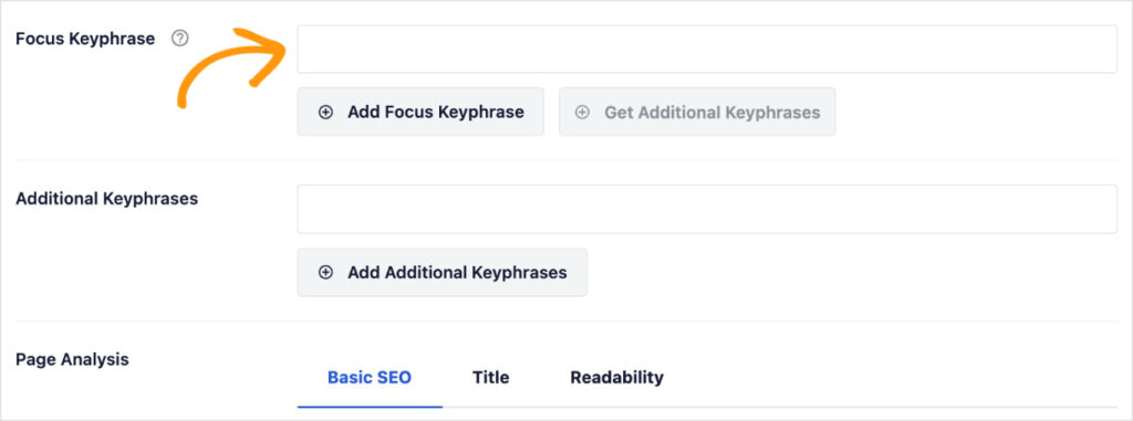 Add focus keyword in WordPress.