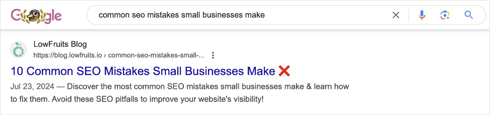 A good meta description for the query common SEO mistakes small businesses make.