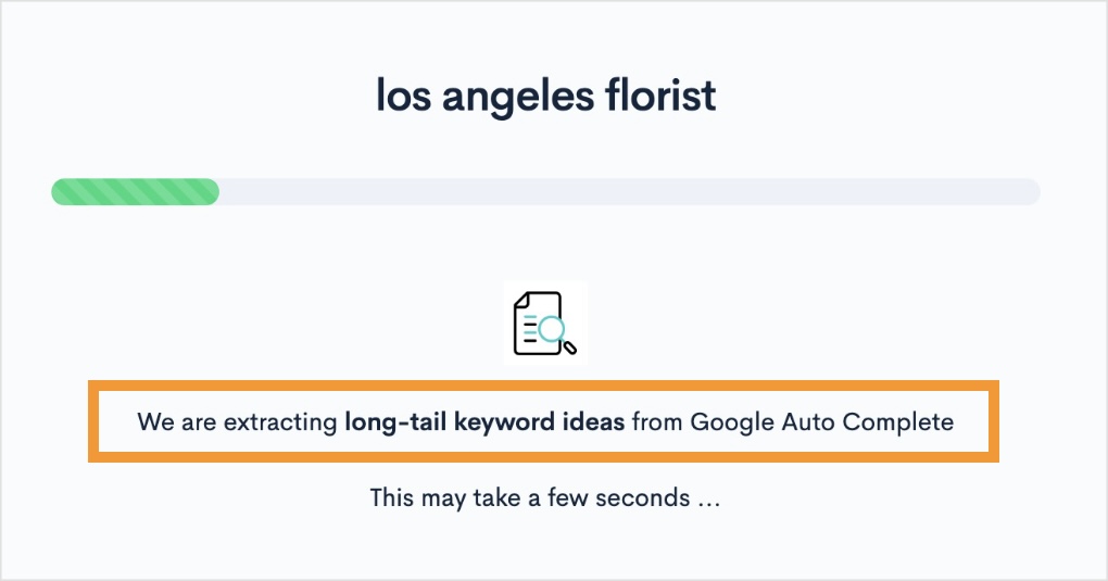 LowFruits loading screen says it's extracting long-tail keywords from Google Autocomplete.