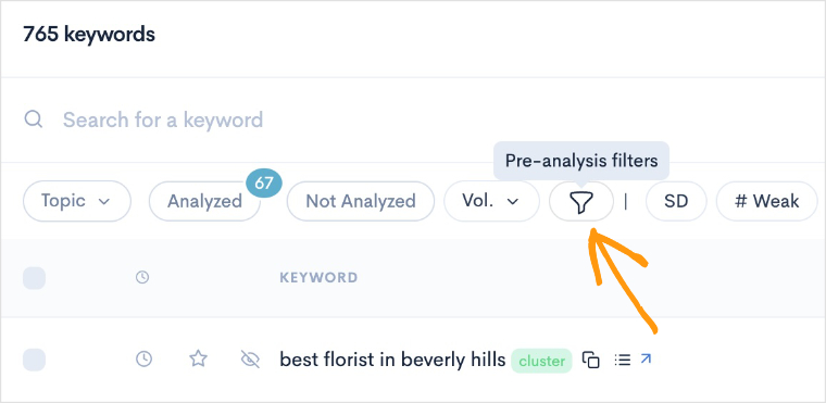 Pre-analysis filter in LowFruits report.