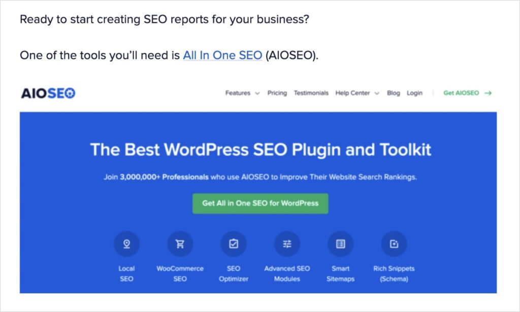 AIOSEO blog post screenshot of its plugin.
