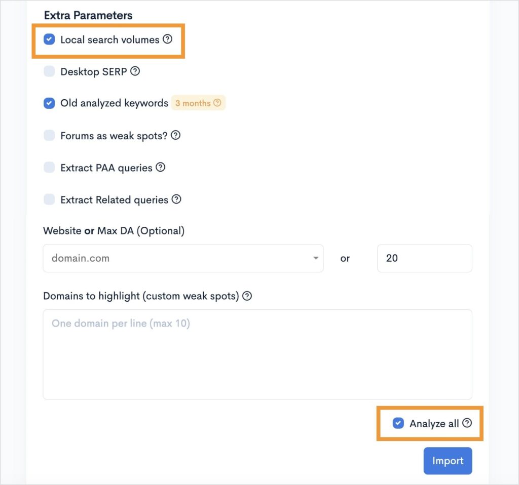 Import settings in LowFruits.